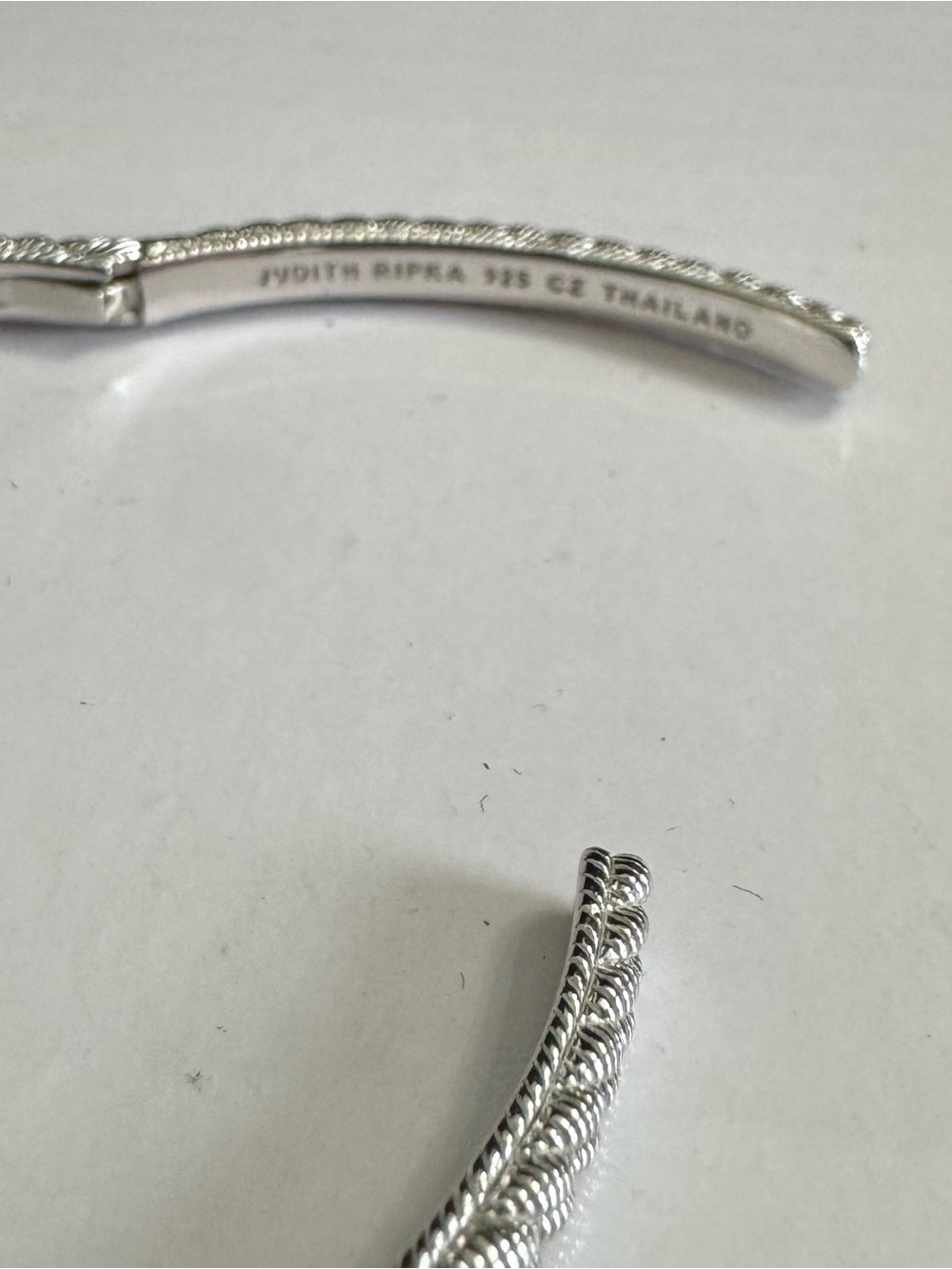 Judith Ripka 925 Silver Textured Bangle w/ Stations 3  Round Diamonique Crystals - Picture 5 of 9